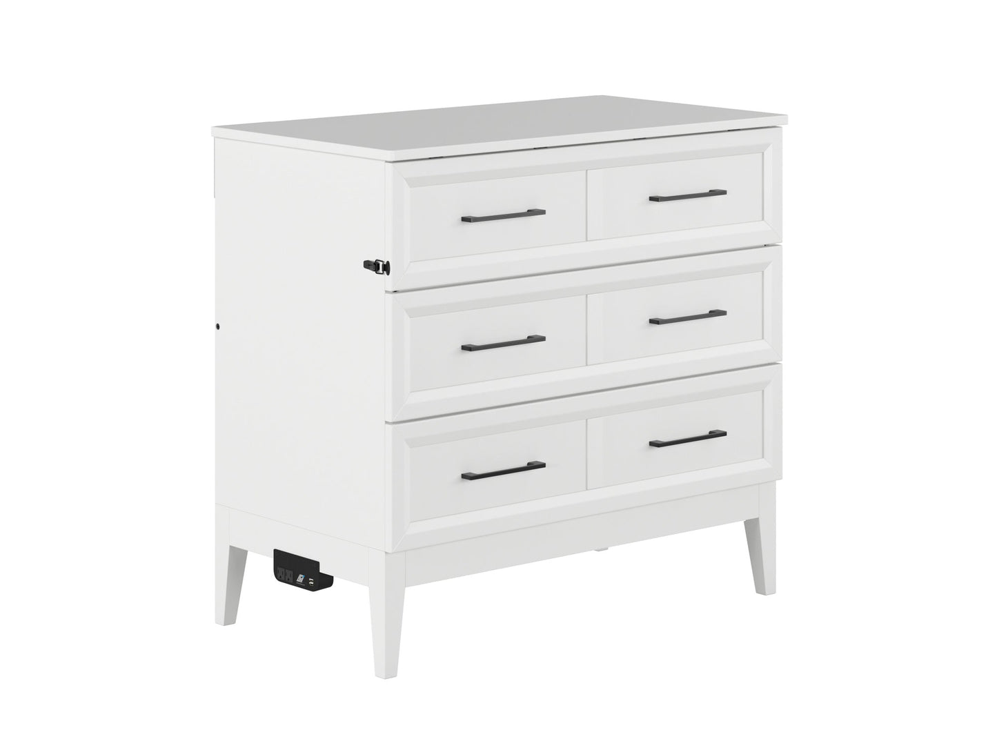 AFI Furnishings Santa Fe Solid Wood Murphy Bed Chest with 6" Matteress & Built-in Charger Twin siz in White