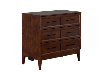 AFI Furnishings Santa Fe Solid Wood Murphy Bed Chest with 6" Matteress & Built-in Charger Twin size in Walnut