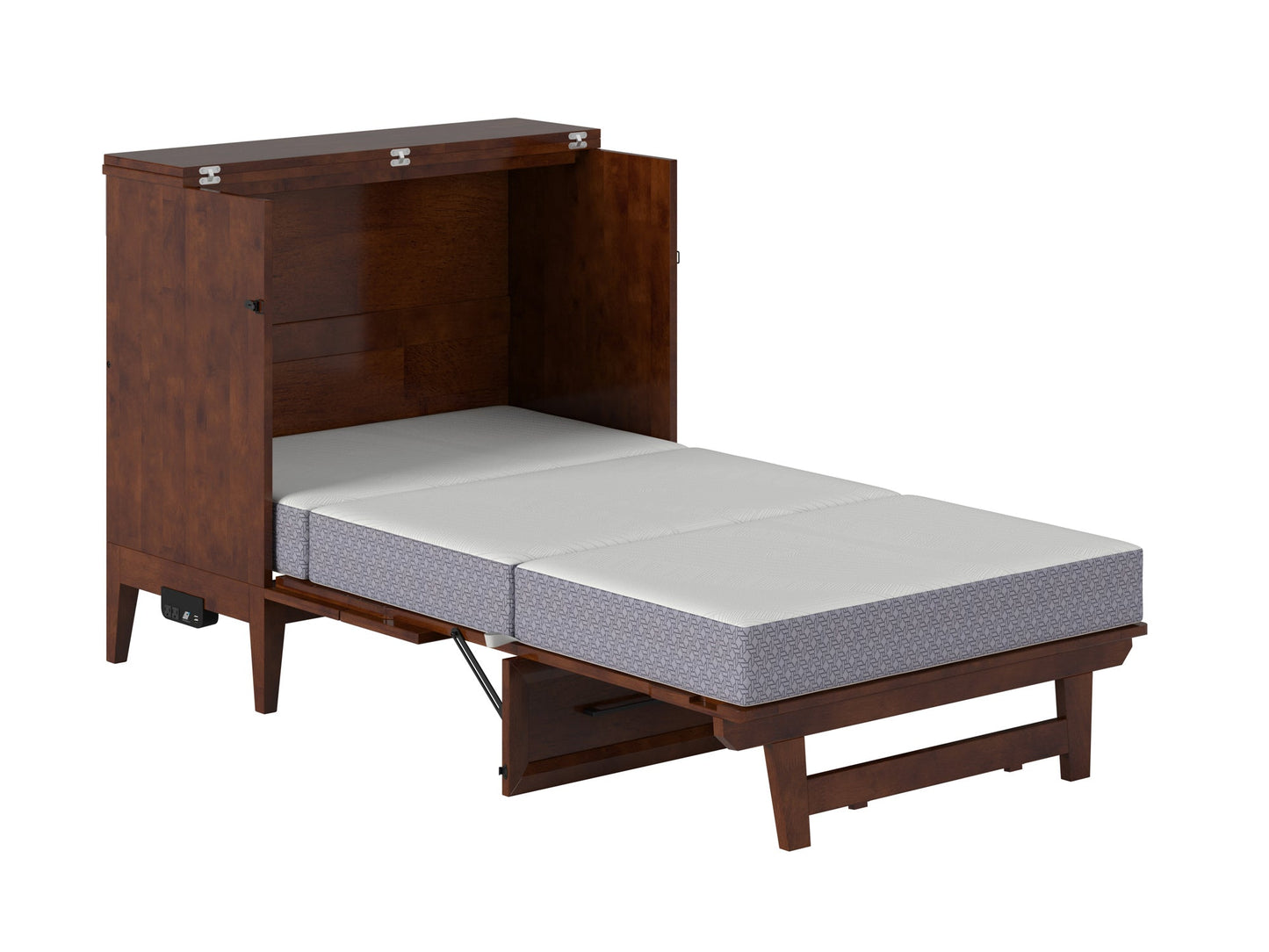 AFI Furnishings Santa Fe Solid Wood Murphy Bed Chest with 6" Matteress & Built-in Charger Twin size in Walnut