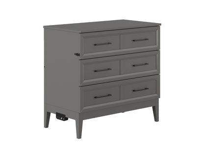 AFI Furnishings Santa Fe Solid Wood Murphy Bed Chest with 6" Matteress & Built-in Charger Twin siz in Grey