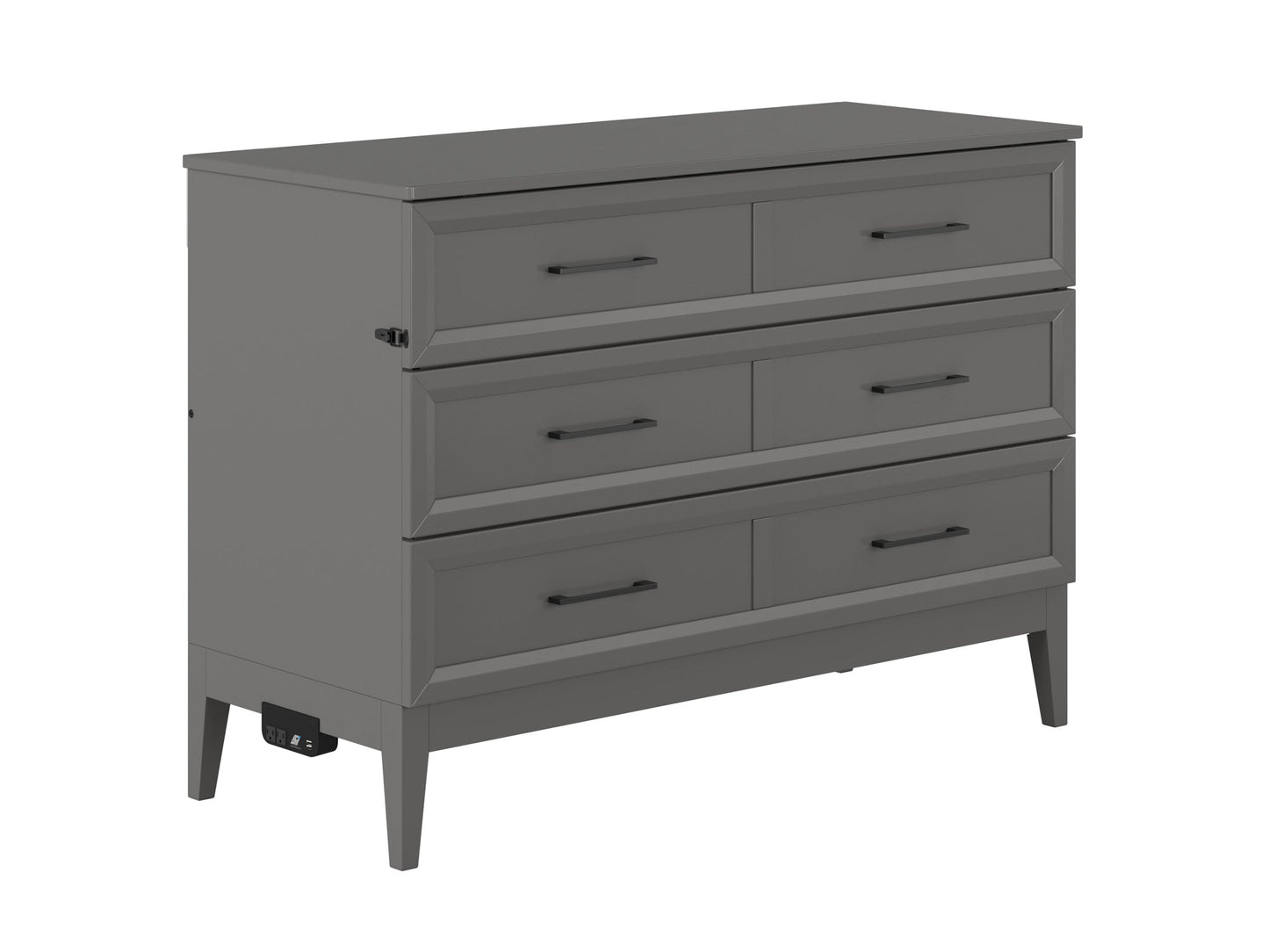 AFI Furnishings Santa Fe Solid Wood Murphy Bed Chest with 6" Matteress & Built-in Charger Full siz in Grey