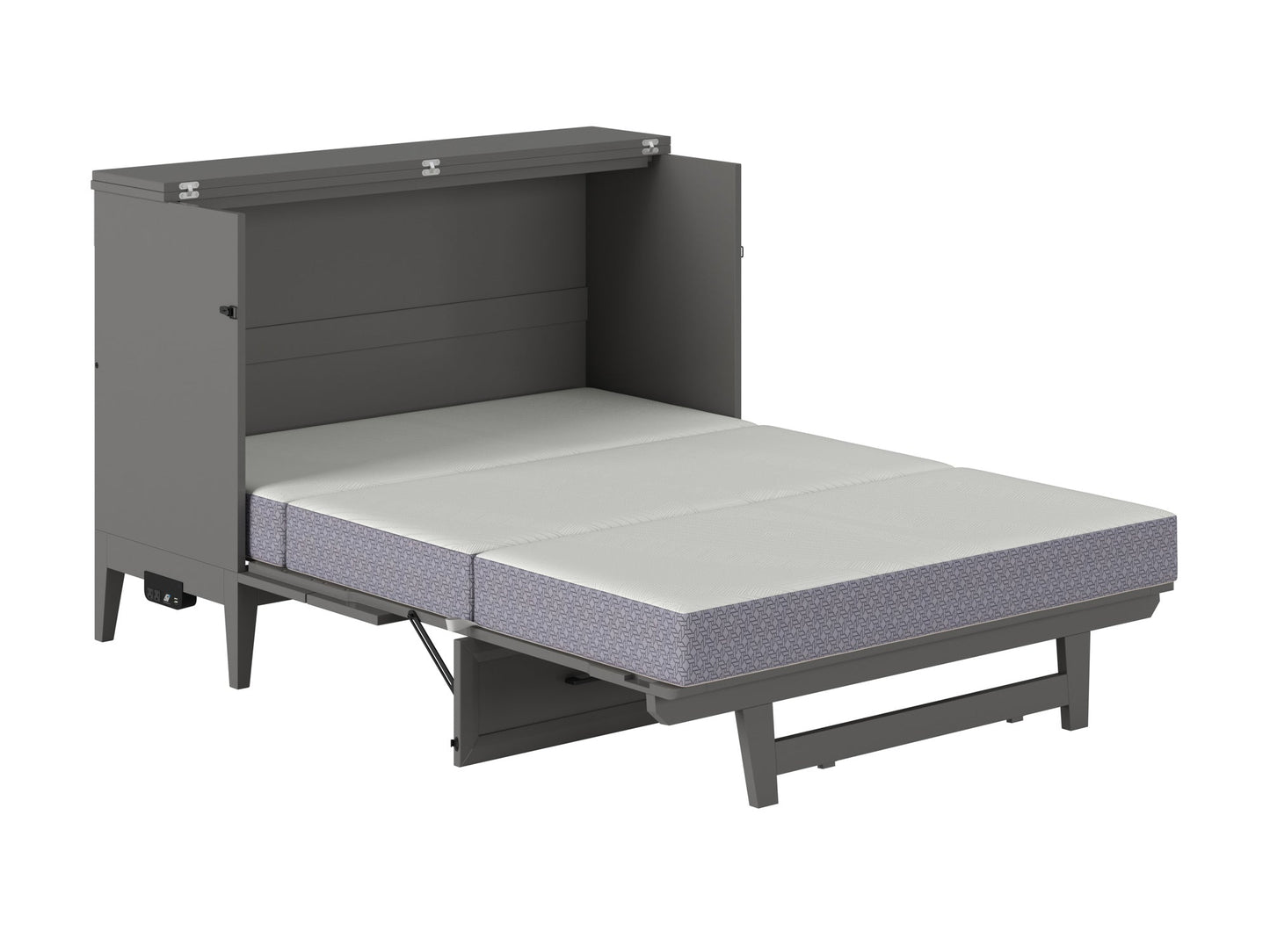 AFI Furnishings Santa Fe Solid Wood Murphy Bed Chest with 6" Matteress & Built-in Charger Full siz in Grey