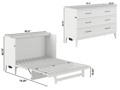 AFI Furnishings Santa Fe Solid Wood Murphy Bed Chest with 6" Matteress & Built-in Charger Queen siz in White