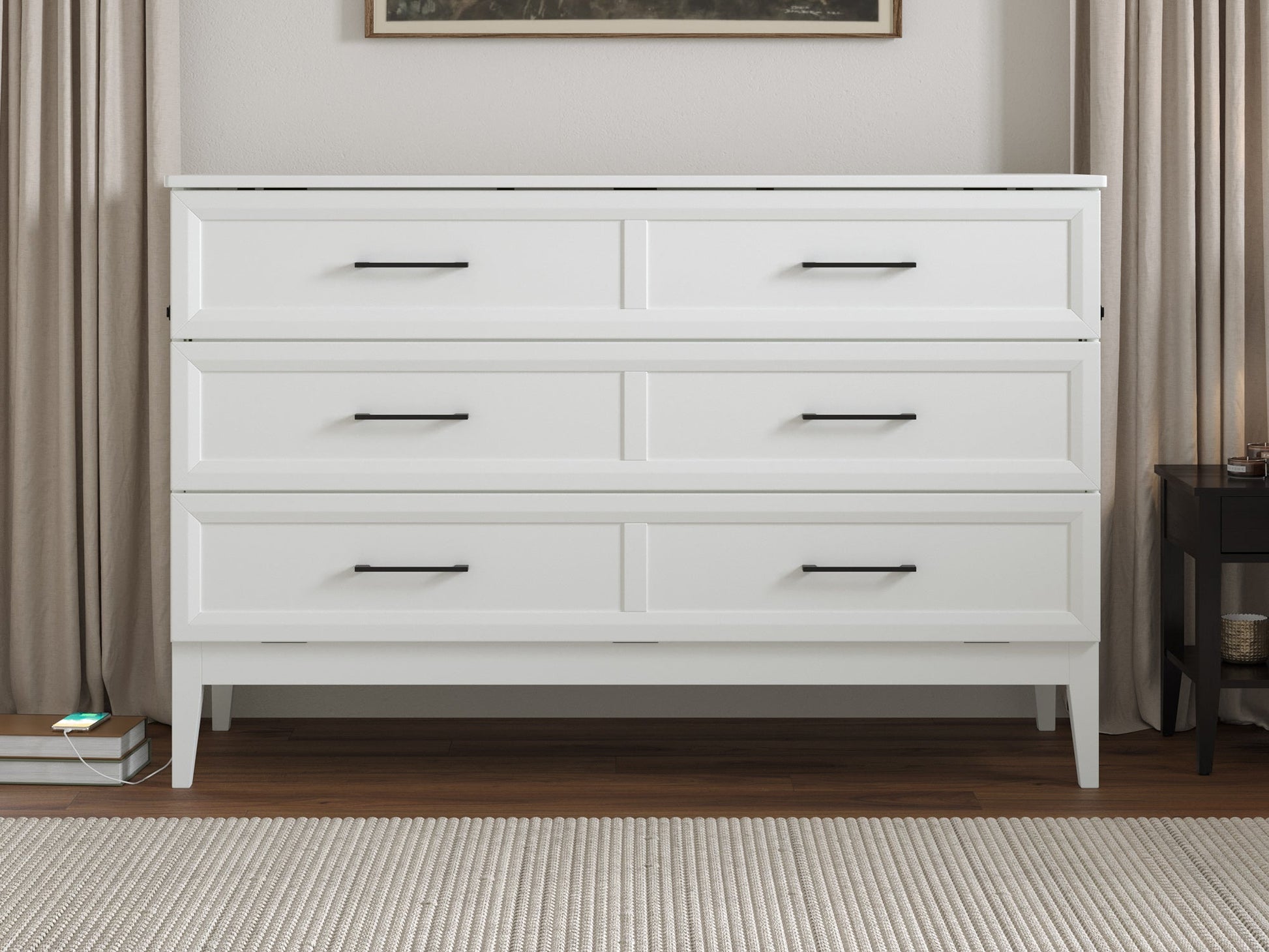 AFI Furnishings Santa Fe Solid Wood Murphy Bed Chest with 6" Matteress & Built-in Charger Queen siz in White