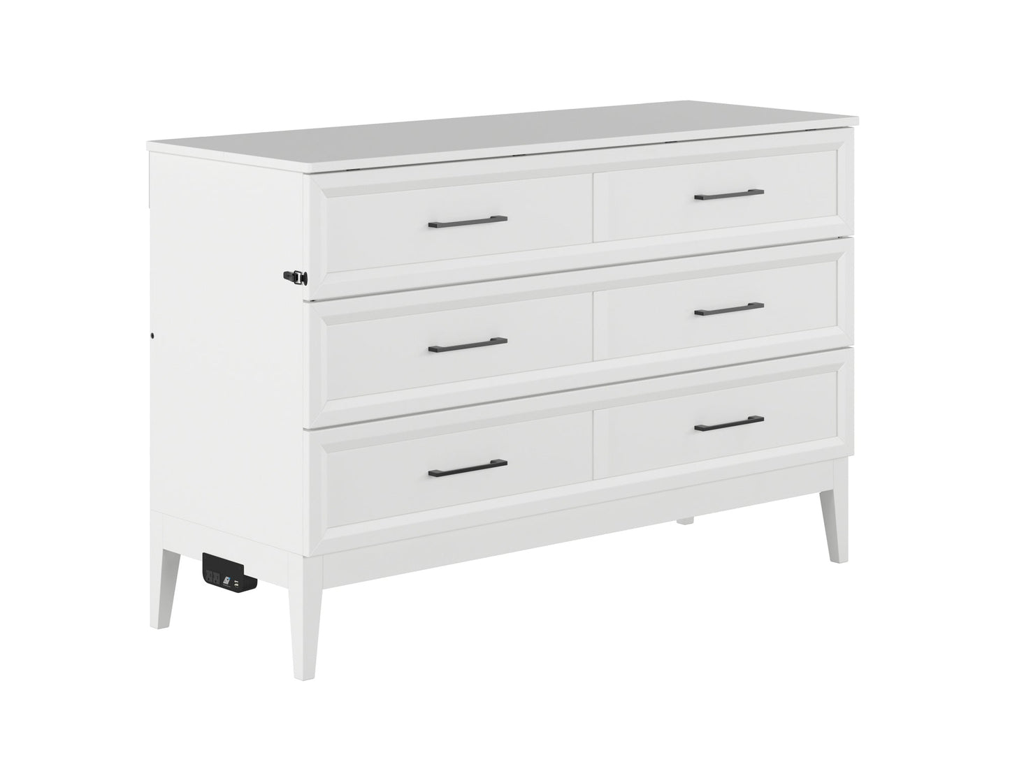 AFI Furnishings Santa Fe Solid Wood Murphy Bed Chest with 6" Matteress & Built-in Charger Queen siz in White