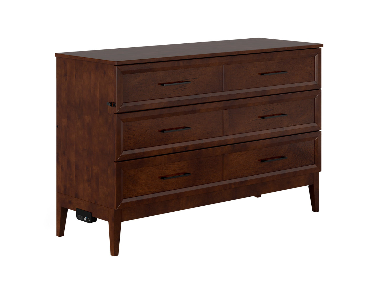 AFI Furnishings Santa Fe Solid Wood Murphy Bed Chest with 6" Matteress & Built-in Charger Queen size in Walnut