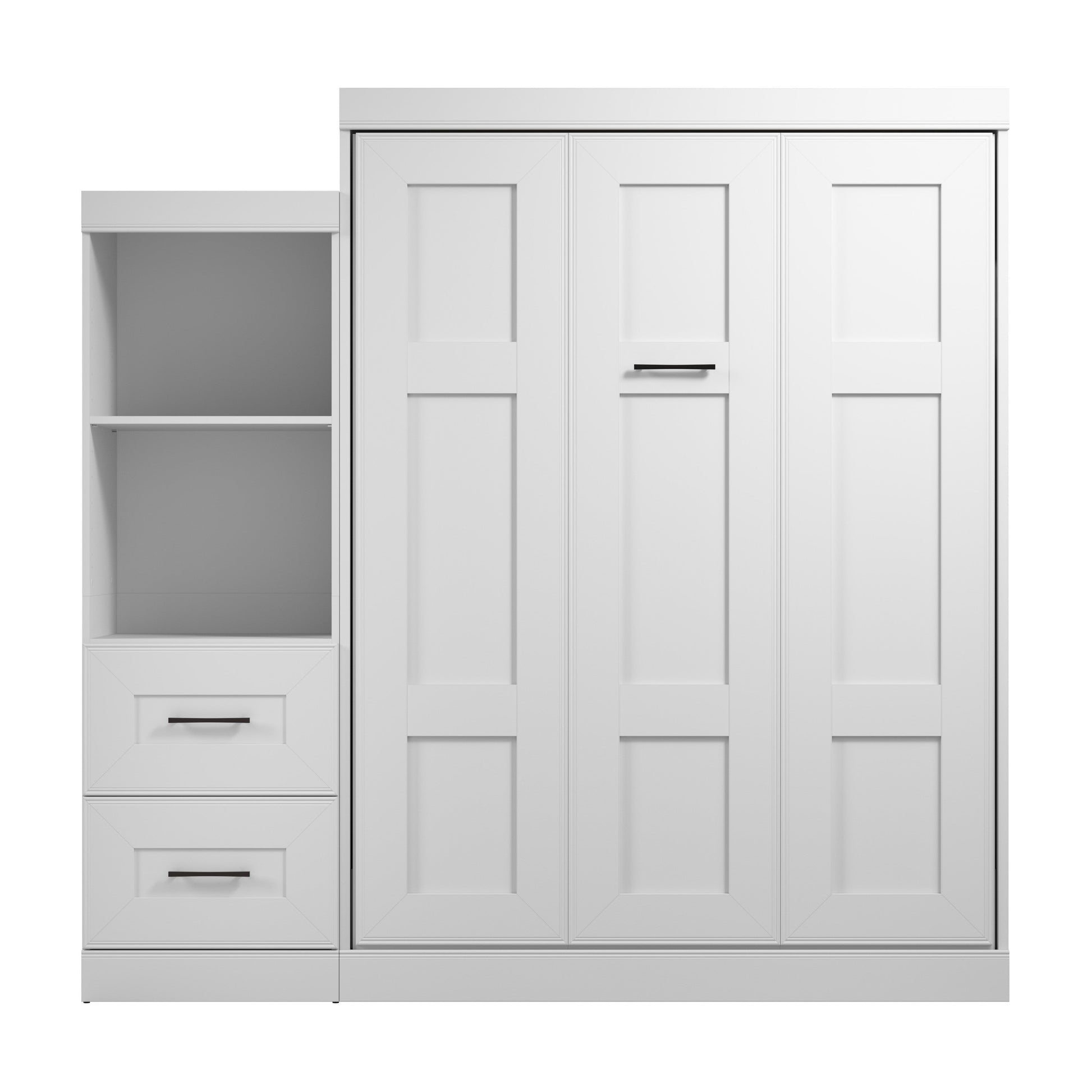 Modubox Edge 91W Queen Murphy Bed and Closet Organizer with Drawers (90W) in White