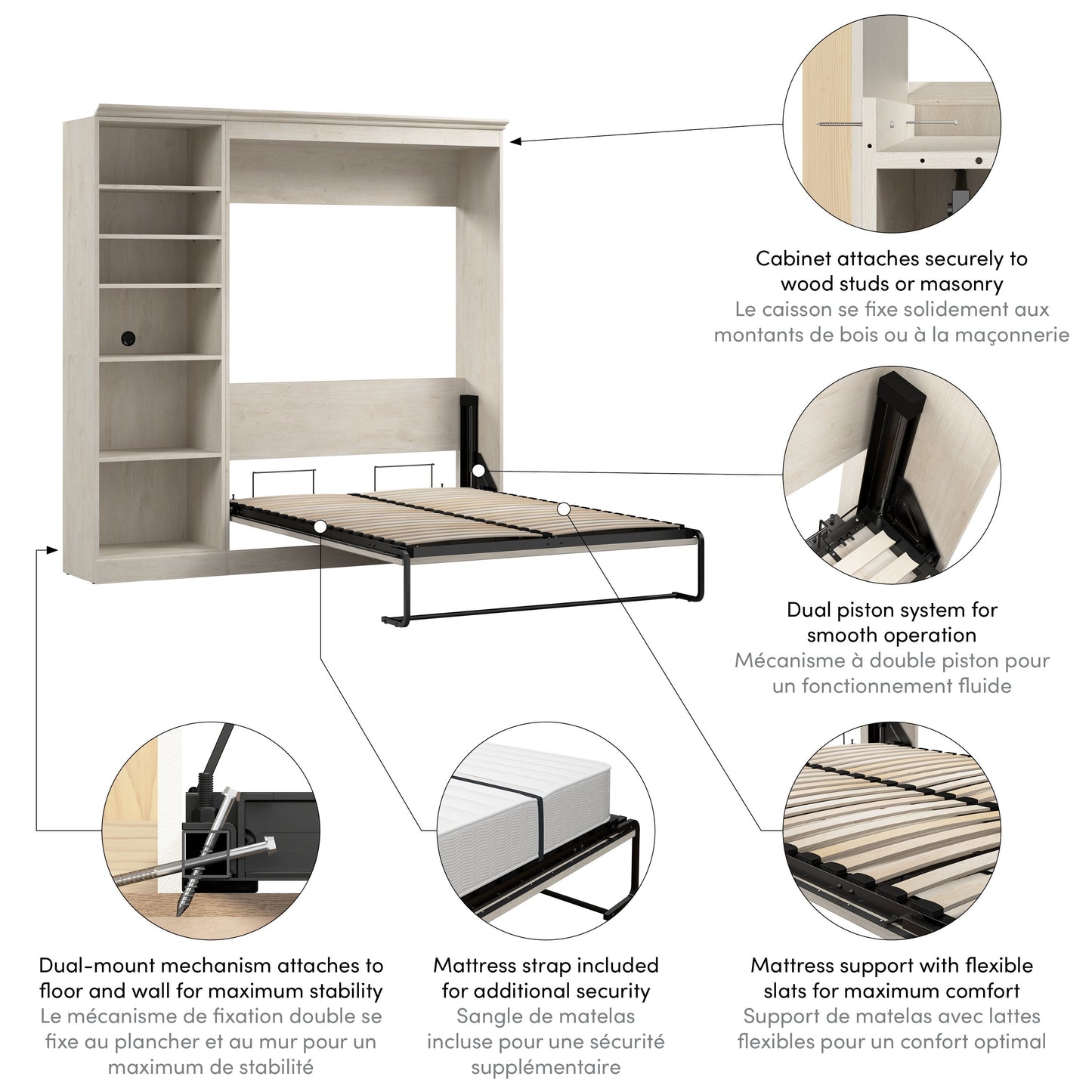 Versatile Full Murphy Wall Bed and 1 Storage Unit - Available in 2 Colours