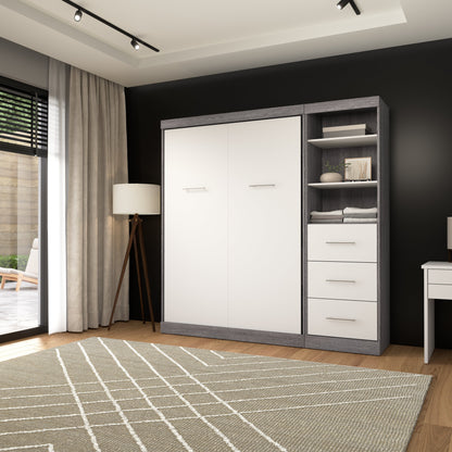 Modubox Nebula Full Murphy Bed and Closet Organizer with Drawers (84W) in Bark Grey & White