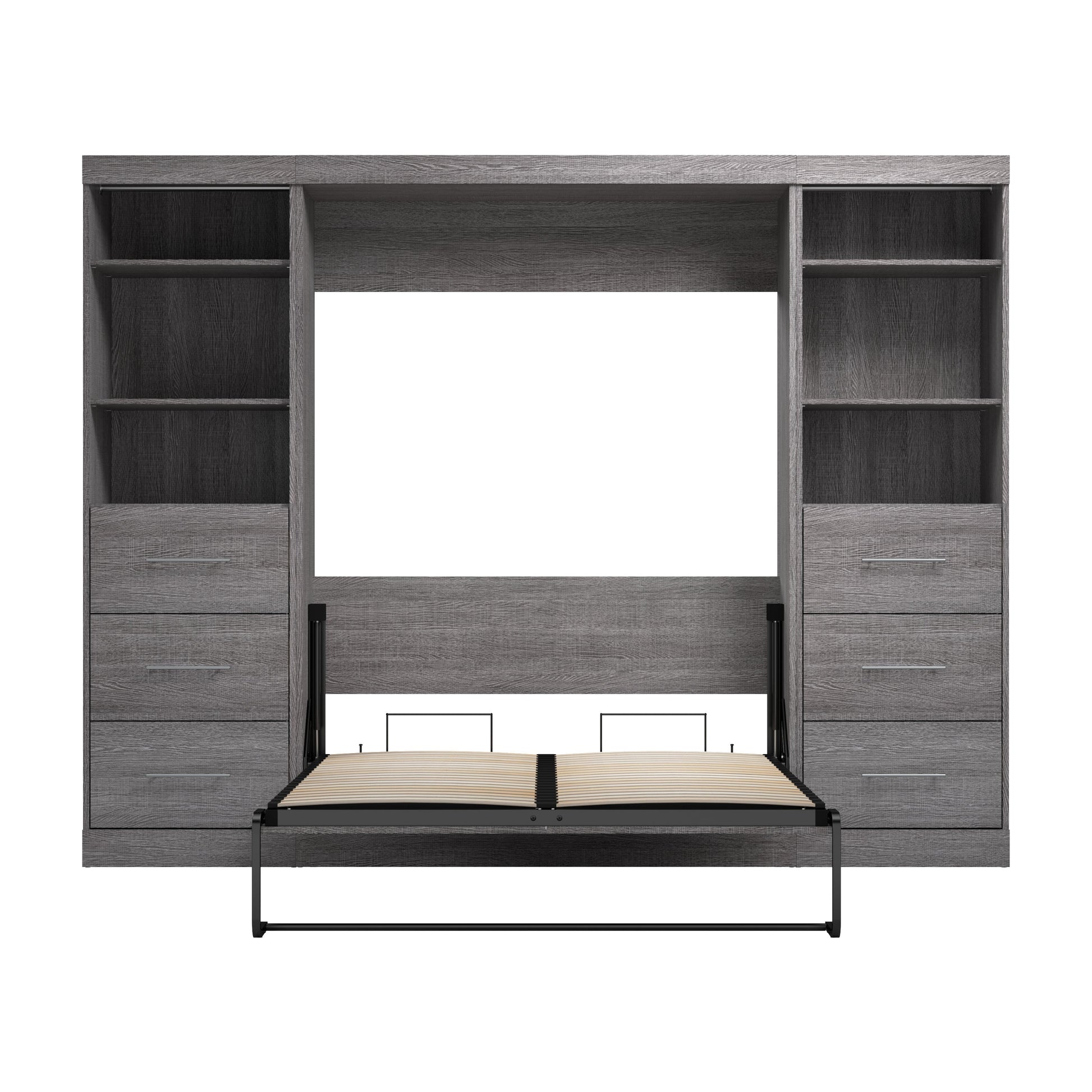 Modubox Nebula Full Murphy Bed and 2 Closet Organizers with Drawers (109W) in Bark Grey