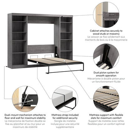 Modubox Nebula Full Murphy Bed and 2 Closet Organizers (109W) in Bark Grey