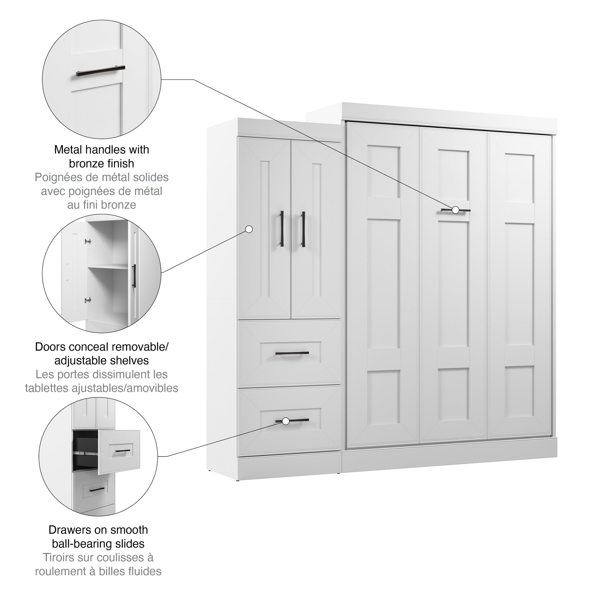 Modubox Edge Full Murphy Bed with Wardrobe (85W) in White