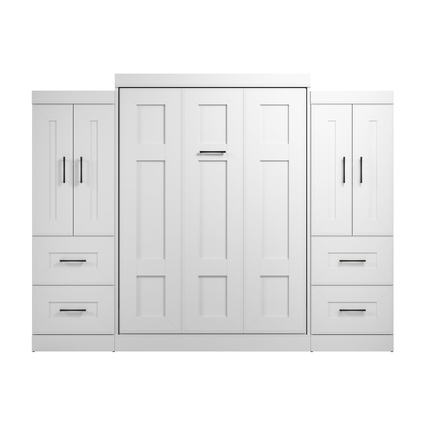 Modubox Edge Full Murphy Bed with Wardrobes (110W) in White