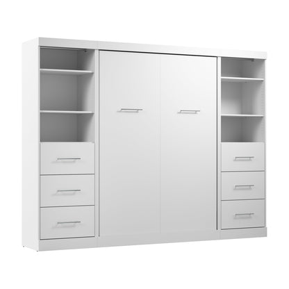 Modubox Nebula Full Murphy Bed and 2 Closet Organizers with Drawers (109W) in White