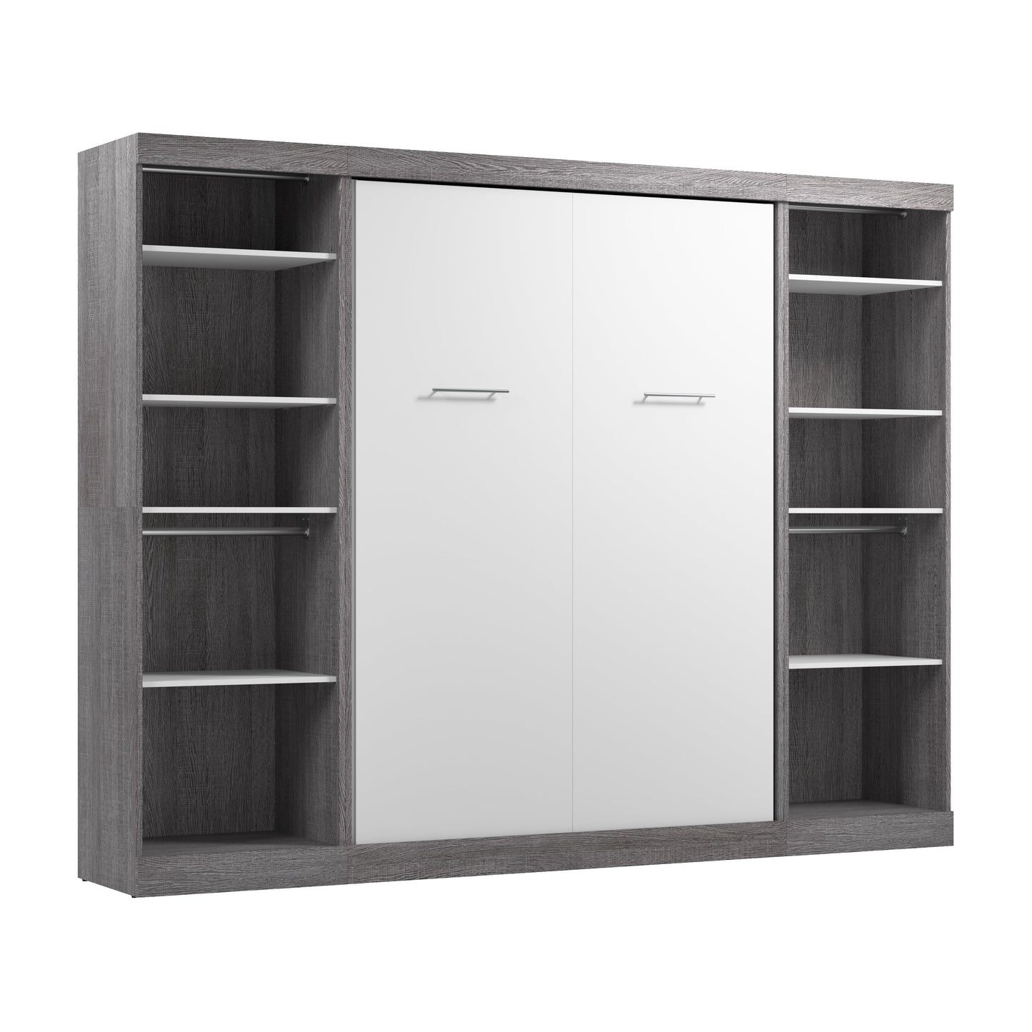 Modubox Nebula Full Murphy Bed and 2 Closet Organizers (109W) in Bark Grey & White