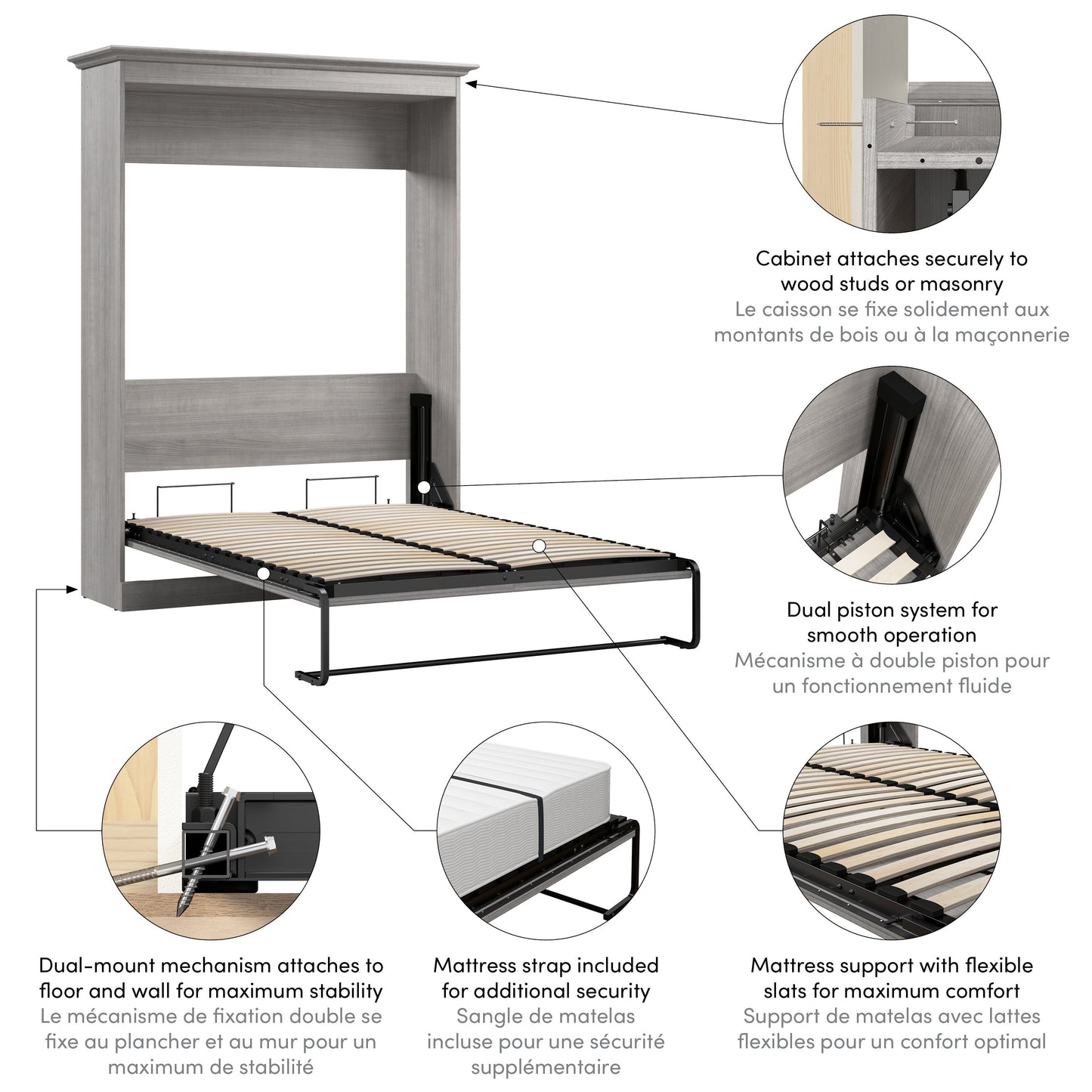 Versatile Full Size Murphy Bed - Available in 3 Colours