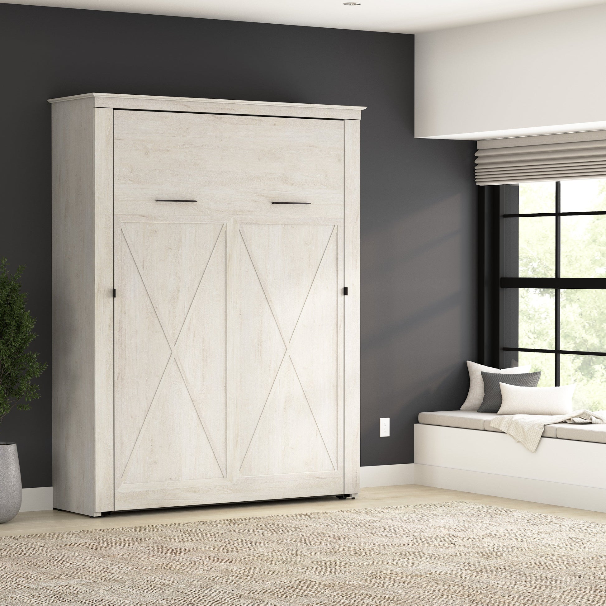 Modubox Key West 69W Queen Murphy Bed in Linen White Oak