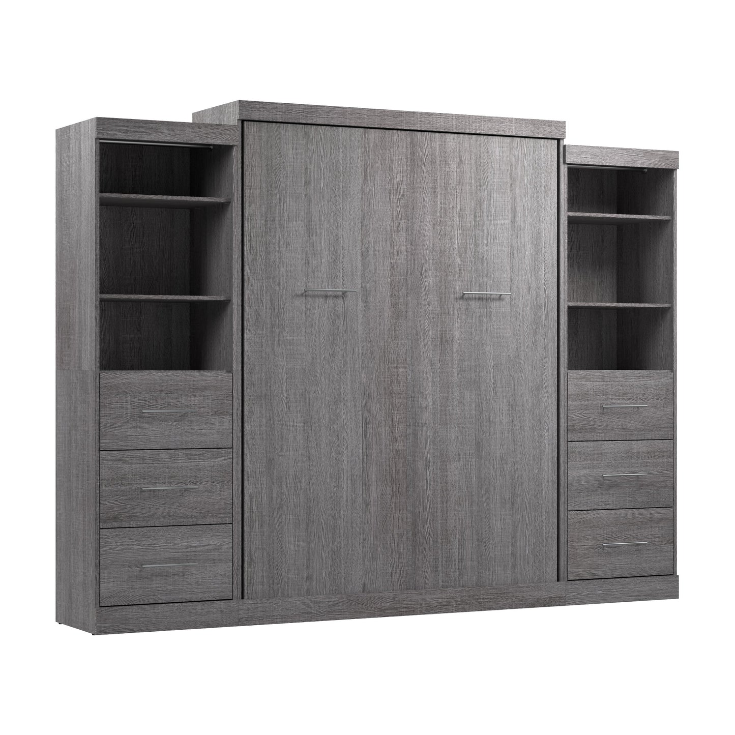 Modubox Nebula Queen Murphy Bed and 2 Closet Organizers with Drawers (115W) in Bark Grey