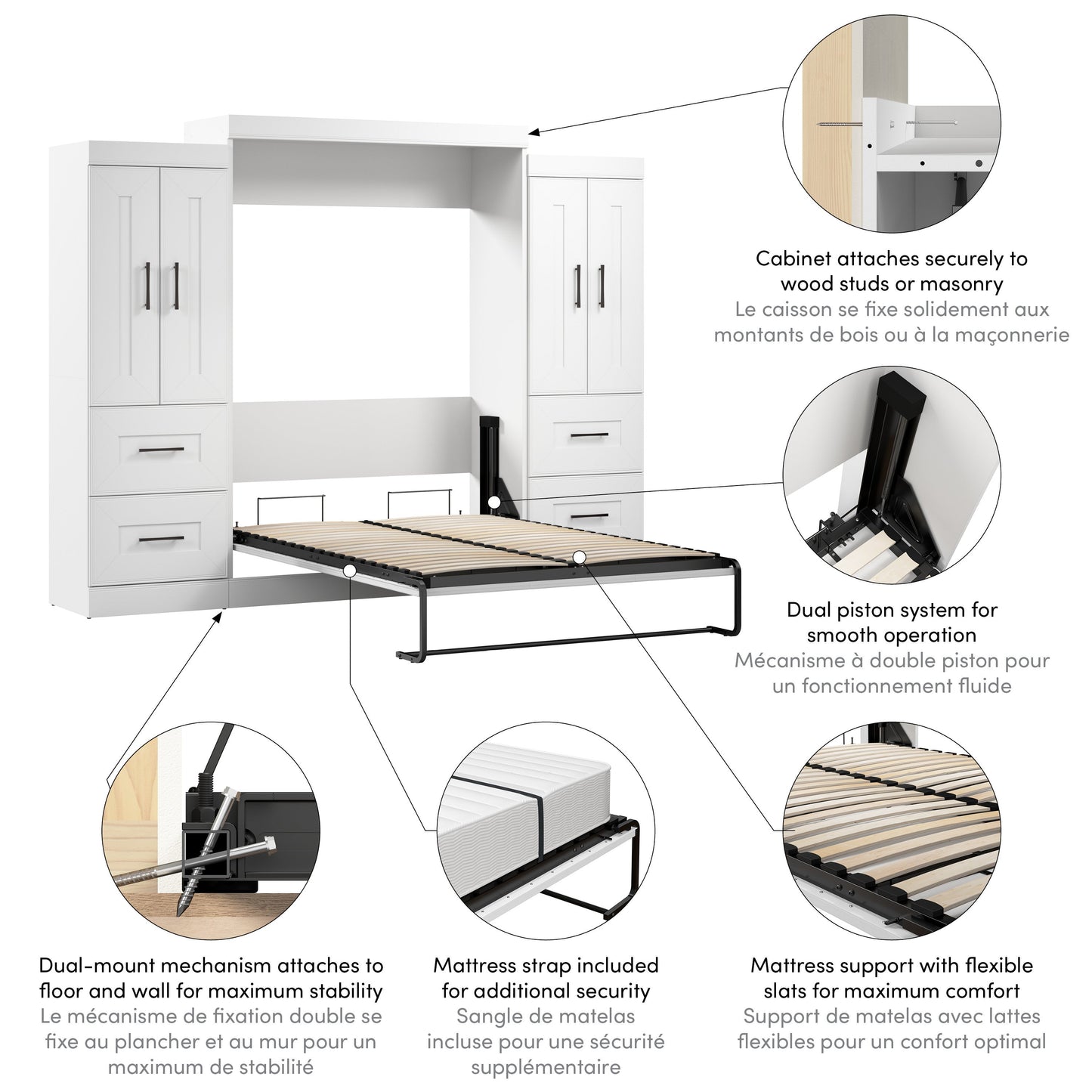 Modubox Edge Full Murphy Bed with Wardrobes (110W) in White