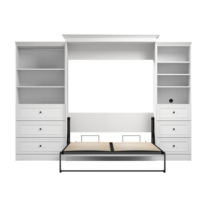 Modubox Versatile Queen Murphy Bed and Closet Organizers with Drawers (126W) in White