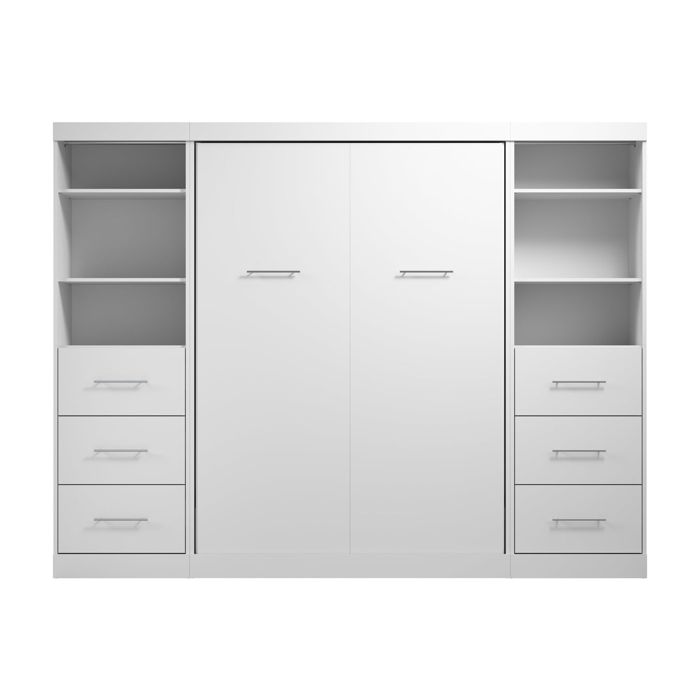 Modubox Nebula Full Murphy Bed and 2 Closet Organizers with Drawers (109W) in White