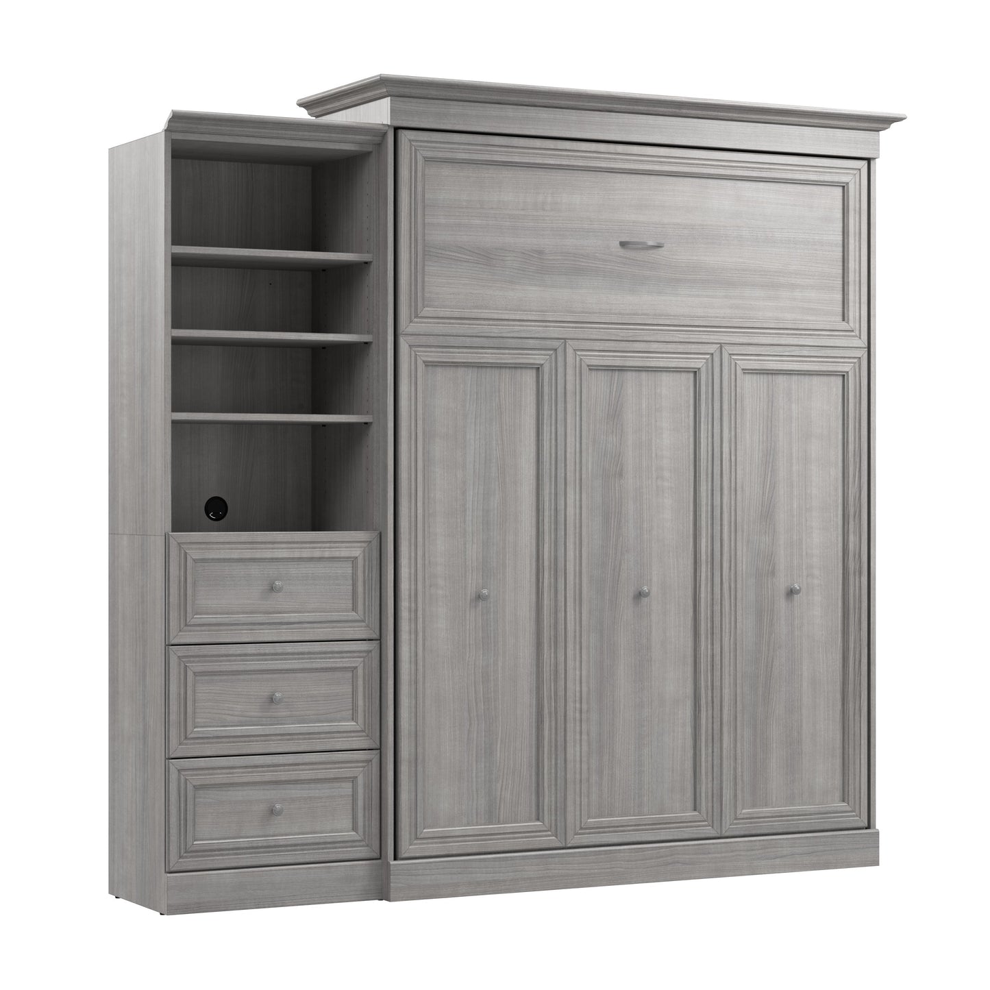 Modubox Versatile Queen Murphy Bed and Closet Organizer with Drawers (92W) in Platinum Grey