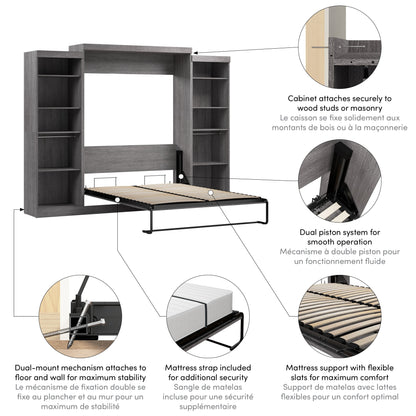 Modubox Nebula Queen Murphy Bed with 2 Closet Organizers (115W) in Bark Grey