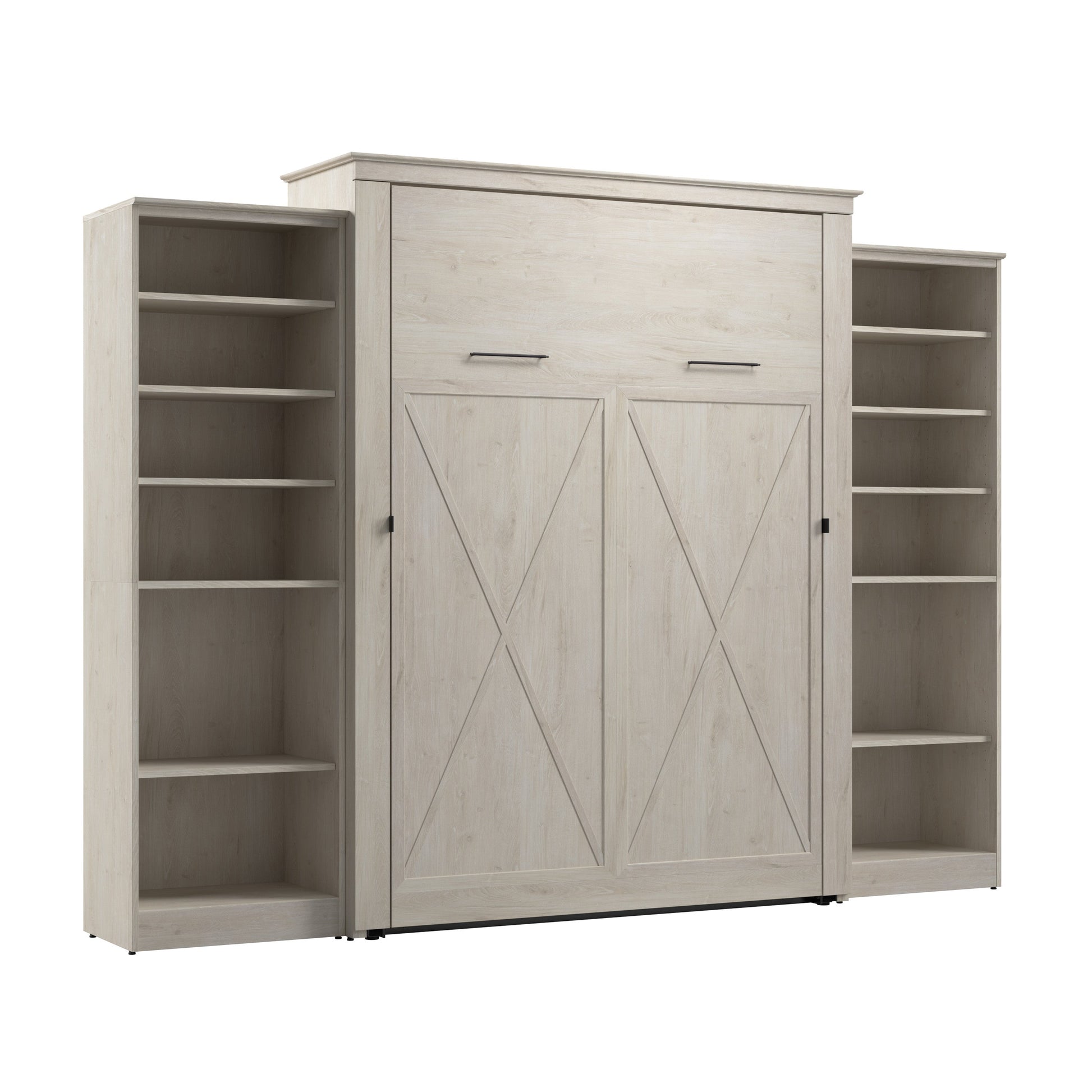 Modubox Key West 117W Queen Murphy Bed with Closet Organizers (119W) in Linen White Oak