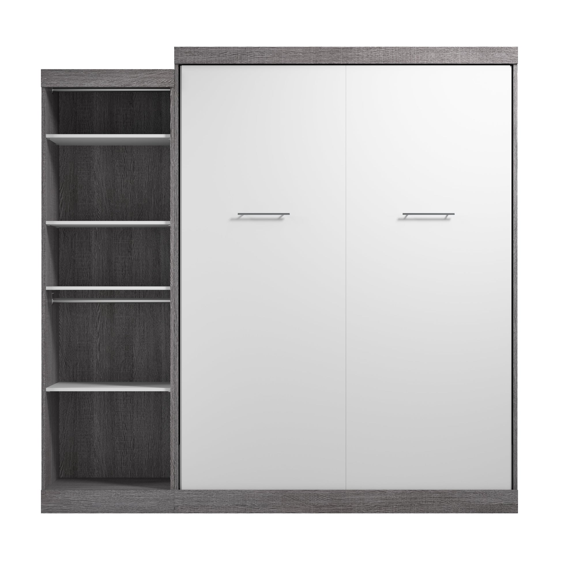 Modubox Nebula Queen Murphy Bed with Closet Organizer (90W) in Bark Grey & White