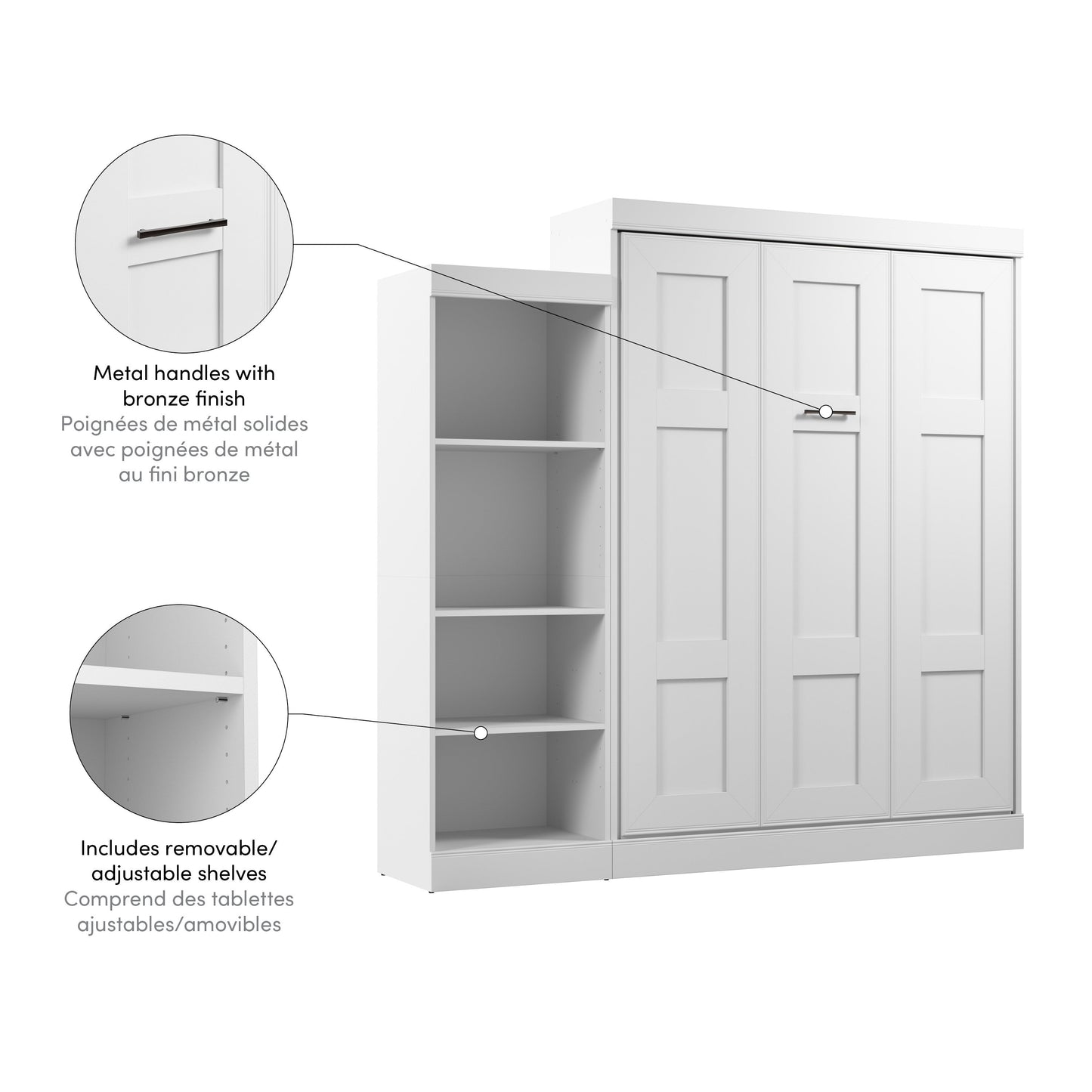 Modubox Edge 91W Queen Murphy Bed with Closet Organizer (90W) in White