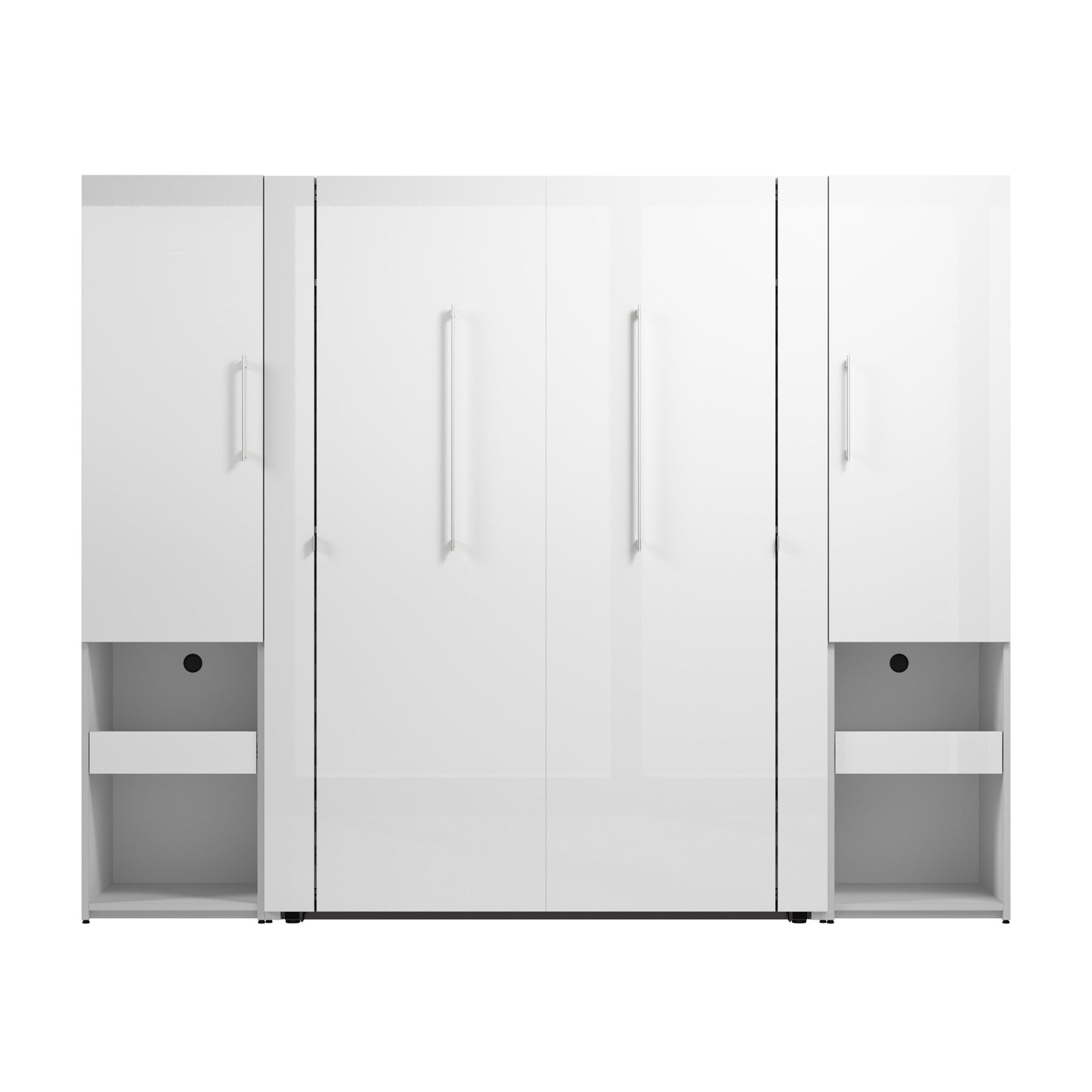 Modubox Avalon High Gloss Full Murphy Bed and Storage Cabinets with Pull-Out Shelf (101W) in High Gloss White