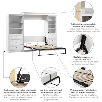 Modubox Versatile Queen Murphy Bed and Closet Organizers with Drawers (126W) in White