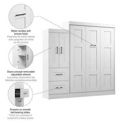 Modubox Edge 91W Queen Murphy Bed with Wardrobe (90W) in White