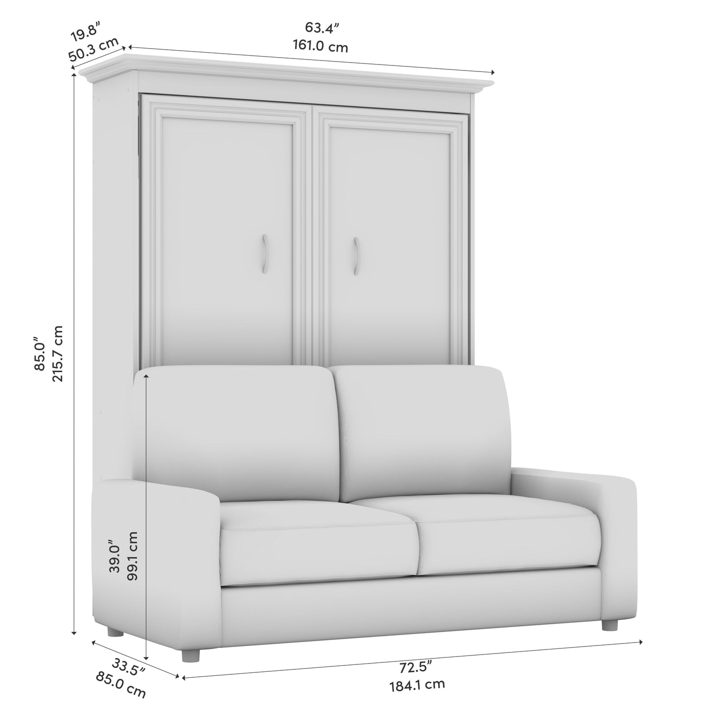 Versatile Full Murphy Wall Bed and Sofa - Available in 2 Colours