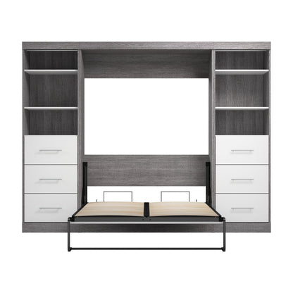 Modubox Nebula Full Murphy Bed and 2 Closet Organizers with Drawers (109W) in Bark Grey & White