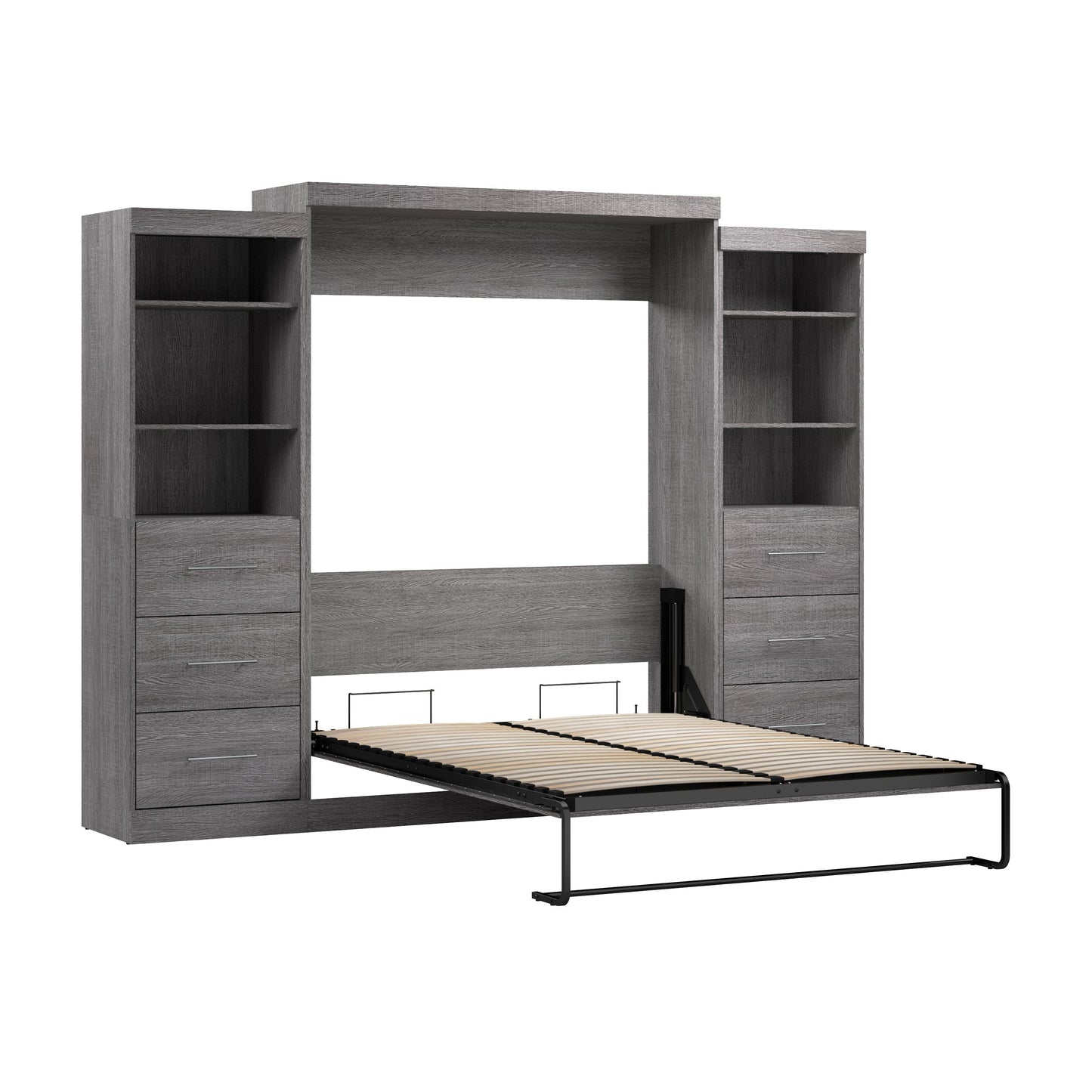 Modubox Nebula Queen Murphy Bed and 2 Closet Organizers with Drawers (115W) in Bark Grey