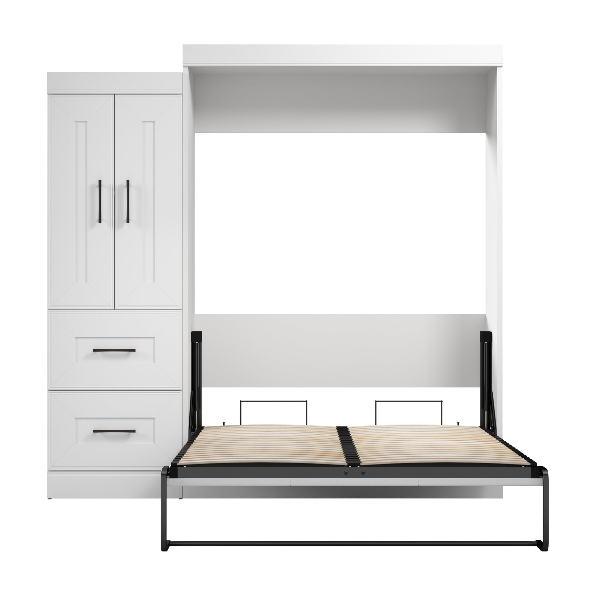 Modubox Edge Full Murphy Bed with Wardrobe (85W) in White