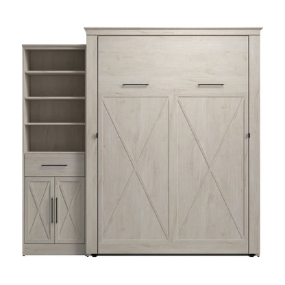 Modubox Key West 93W Queen Murphy Bed and Closet Organizer with Drawer and Doors (94W) in Linen White Oak