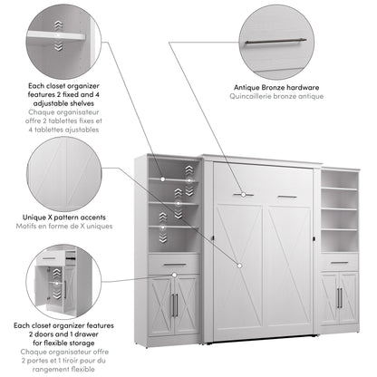 Modubox Key West 111W Full Murphy Bed and Closet Organizers with Doors and Drawers (113W) in Pure White Oak