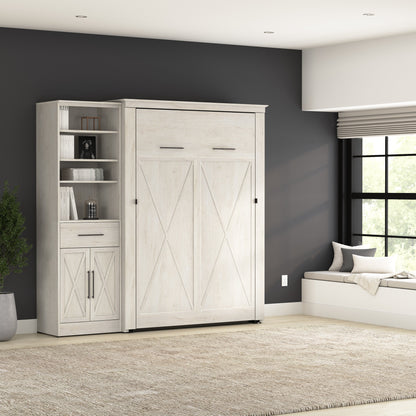 Modubox Key West 87W Full Murphy Bed and Closet Organizer with Drawer and Doors (88W) in Linen White Oak