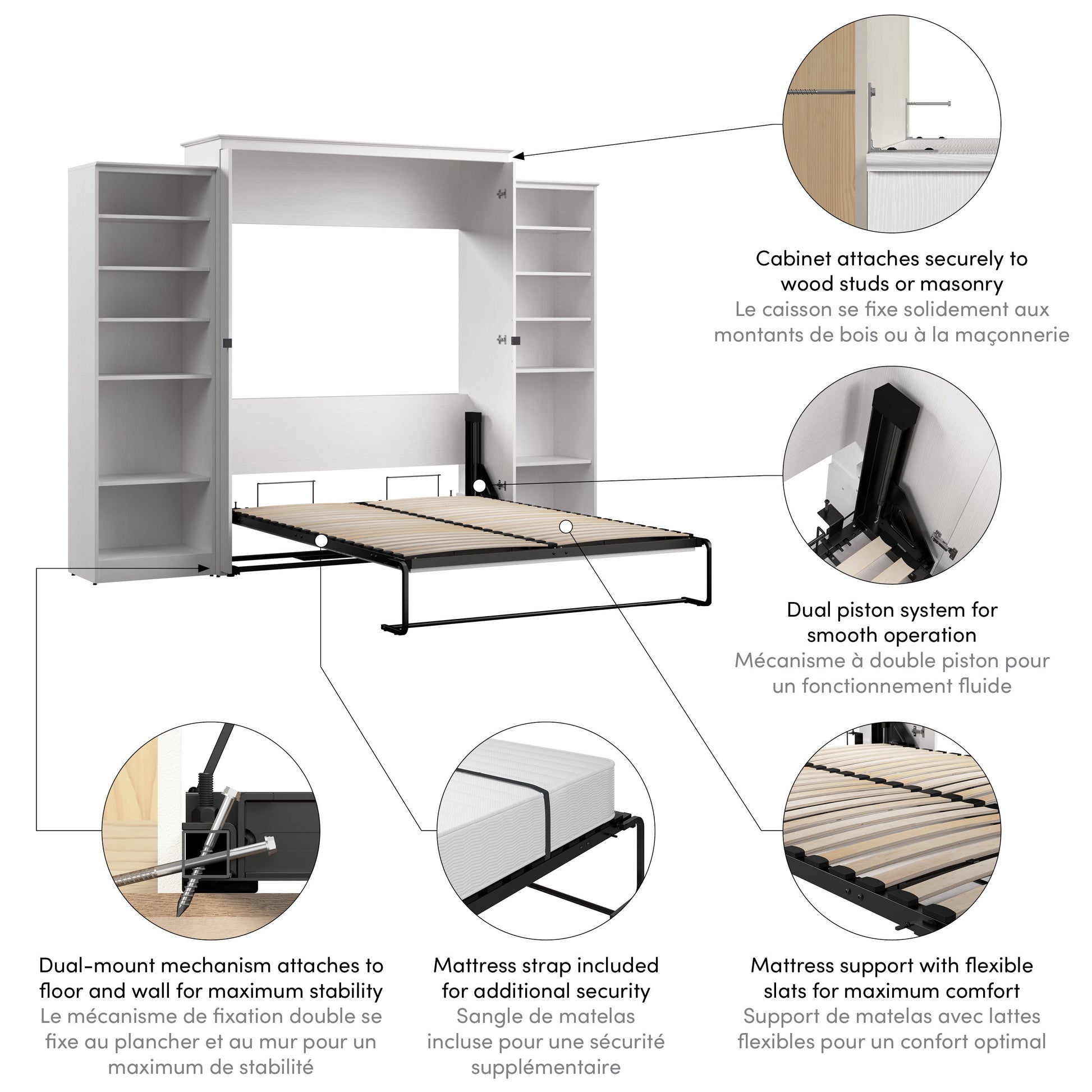 Modubox Key West 117W Queen Murphy Bed with Closet Organizers (119W) in Pure White Oak