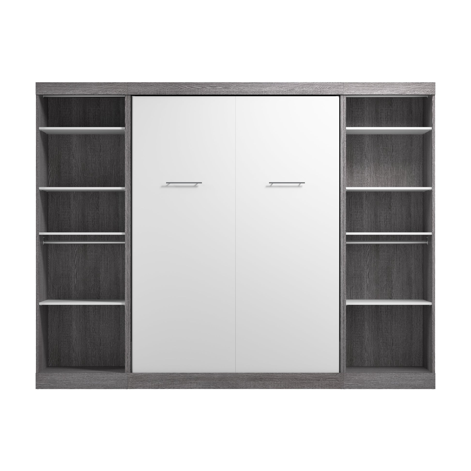 Modubox Nebula Full Murphy Bed and 2 Closet Organizers (109W) in Bark Grey & White