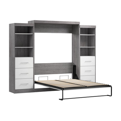 Modubox Nebula Queen Murphy Bed and 2 Closet Organizers with Drawers (115W) in Bark Grey & White