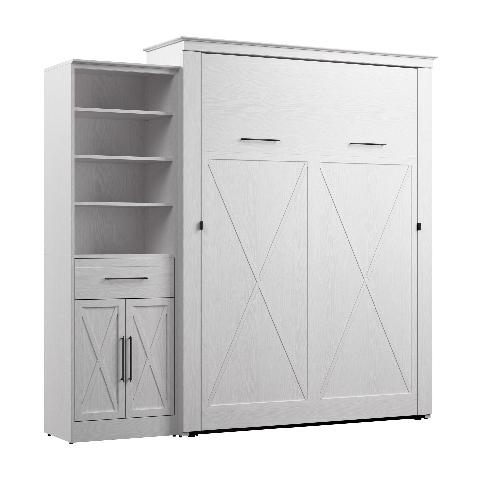 Modubox Key West 93W Queen Murphy Bed and Closet Organizer with Drawer and Doors (94W) in Pure White Oak