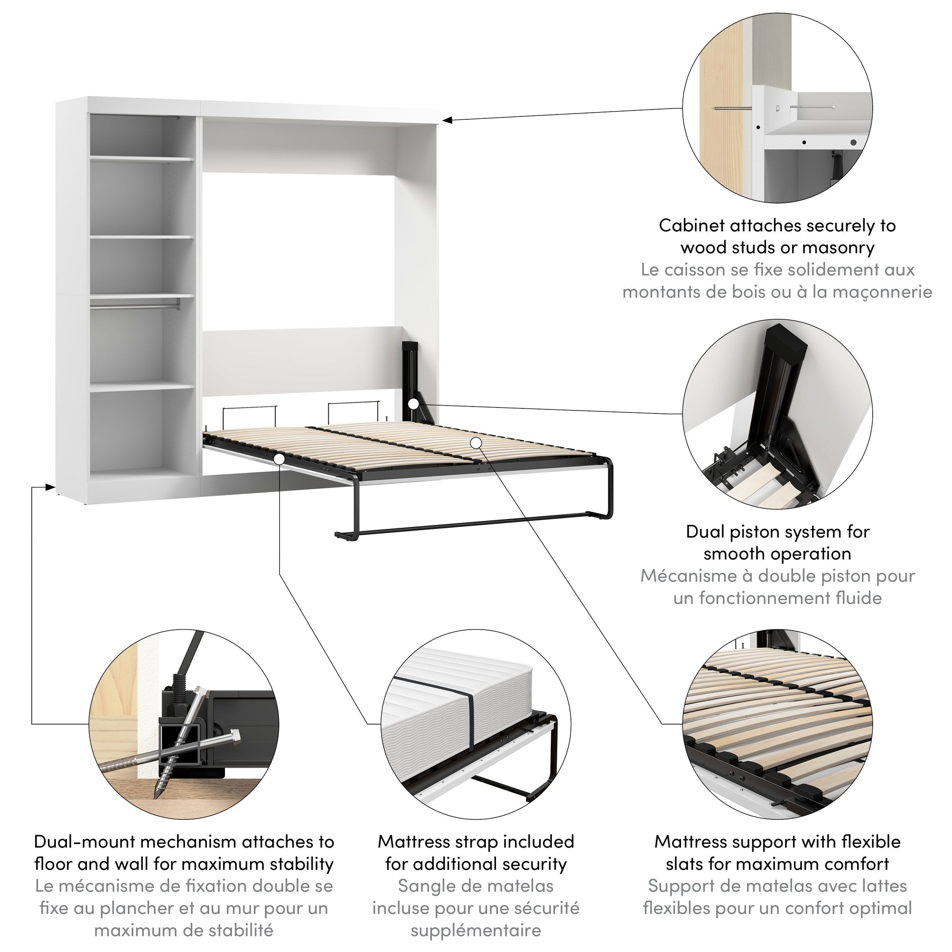 Modubox Nebula Full Murphy Bed with Closet Organizer (84W) in White