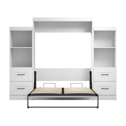 Modubox Edge 116W Queen Murphy Bed and Closet Organizers with Drawers (115W) in White