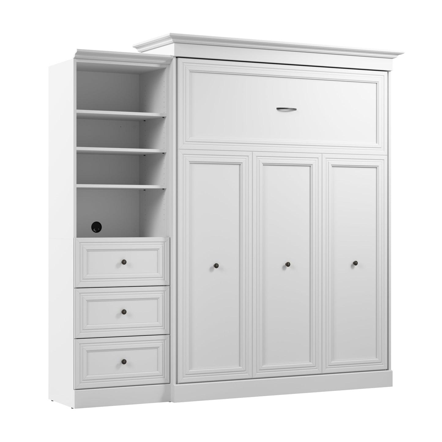 Modubox Versatile Queen Murphy Bed and Closet Organizer with Drawers (92W) in White