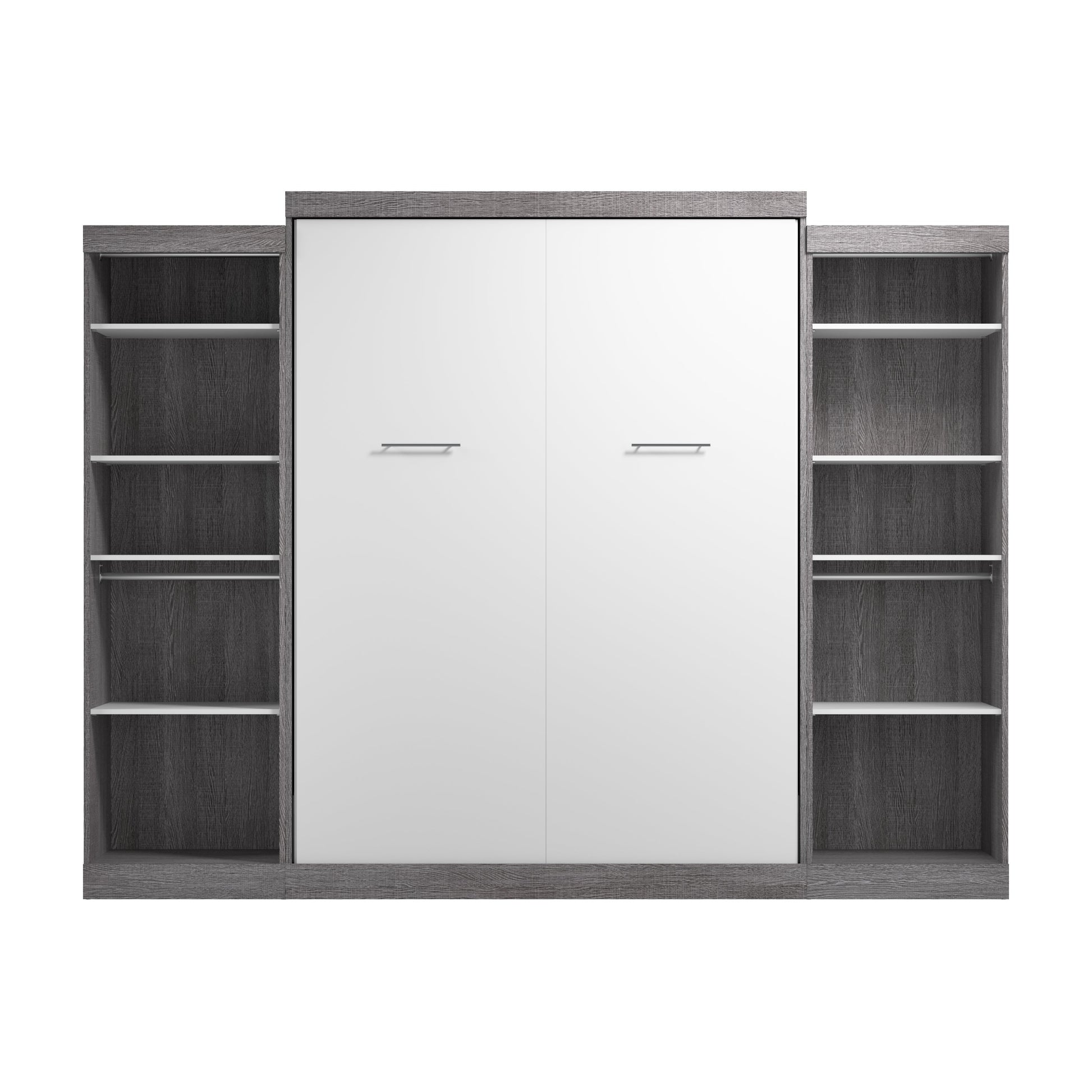 Modubox Nebula Queen Murphy Bed with 2 Closet Organizers (115W) in Bark Grey & White