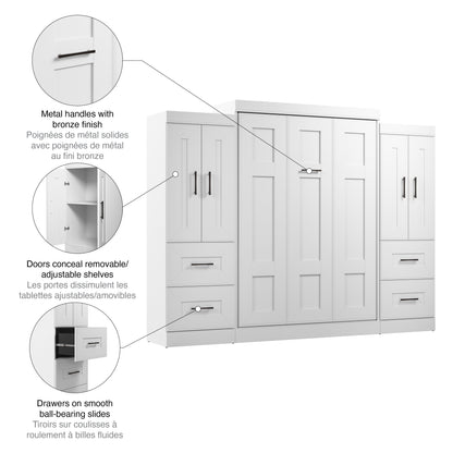 Modubox Edge Full Murphy Bed with Wardrobes (110W) in White