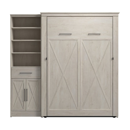 Modubox Key West 87W Full Murphy Bed and Closet Organizer with Drawer and Doors (88W) in Linen White Oak